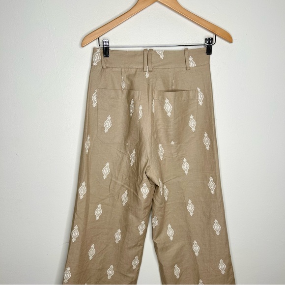 ZARA TAN LINEN BLEND EMBROIDERED WIDE LEG CULOTTE PANTS XS - Picture 5 of 6
